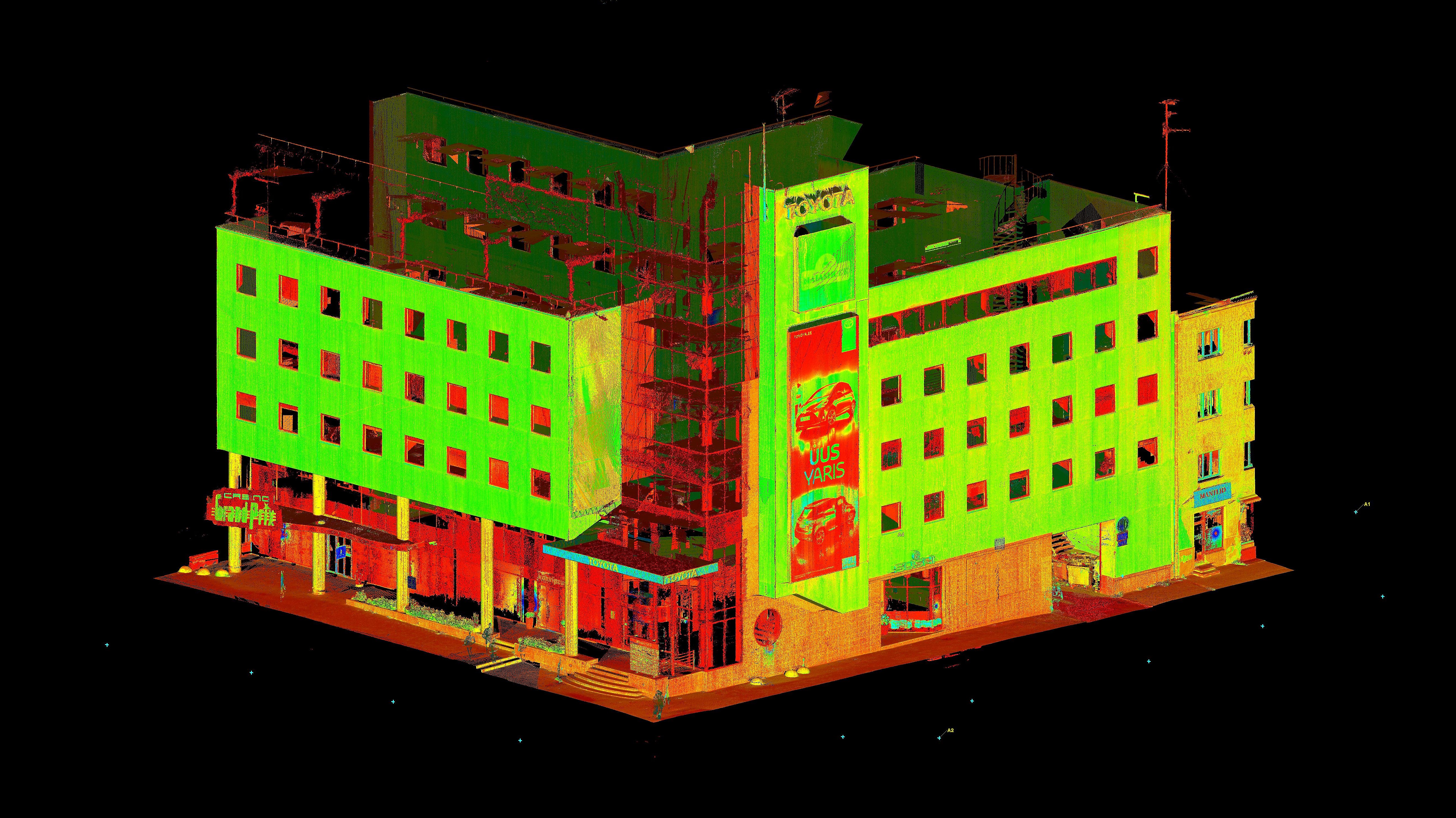 Laser scanning of the facades of the building Rävala 2, Tallinn, Estonia